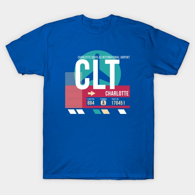 Charlotte, North Carolina (CLT) Airport Code Baggage Tag E T-Shirt by SLAG_Creative